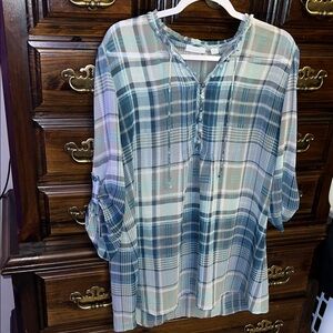 New York & Company Blue Plaid Blouse
